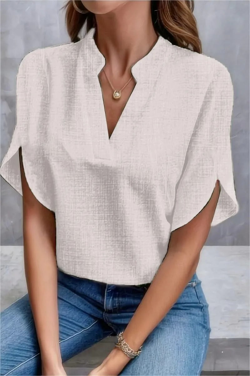LeRoxy | Zomerse Dames Blouse | V-Hals, Off-Shoulder, Losse Pasvorm & Linnen Look | Elegante Korte Top