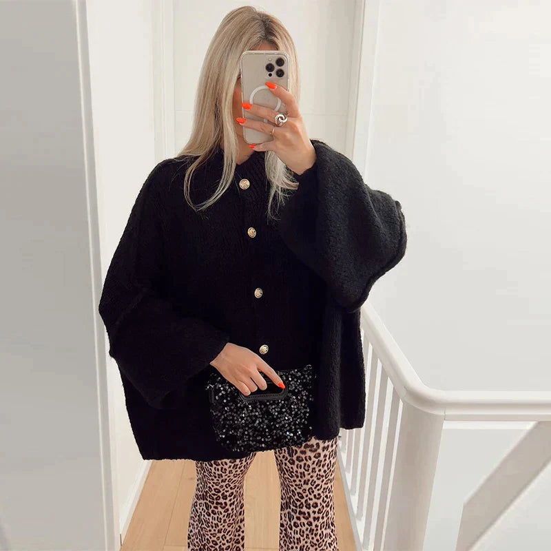 LeRoxy | Oversized Gebreid Damesvest | Cardigan met Gouden Knopen | Beige Designerstijl