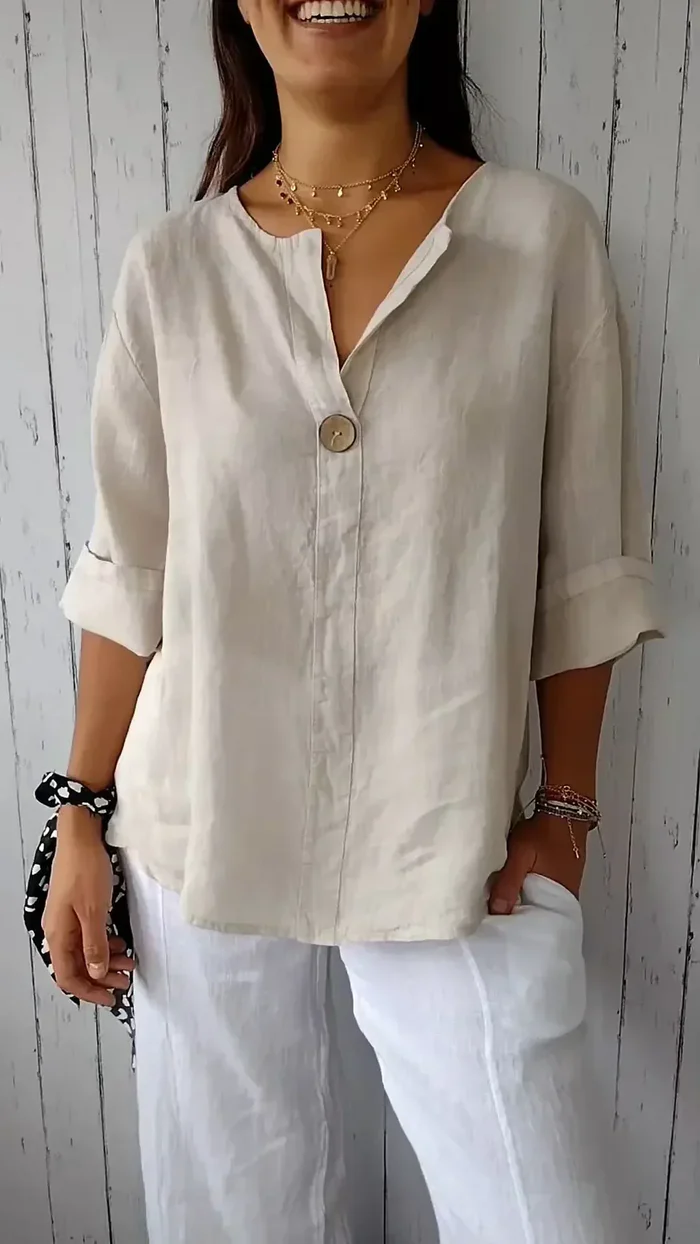 LeRoxy | Dames Linnen Blouse met Knoopsluiting | Zomerse Luchtige Top