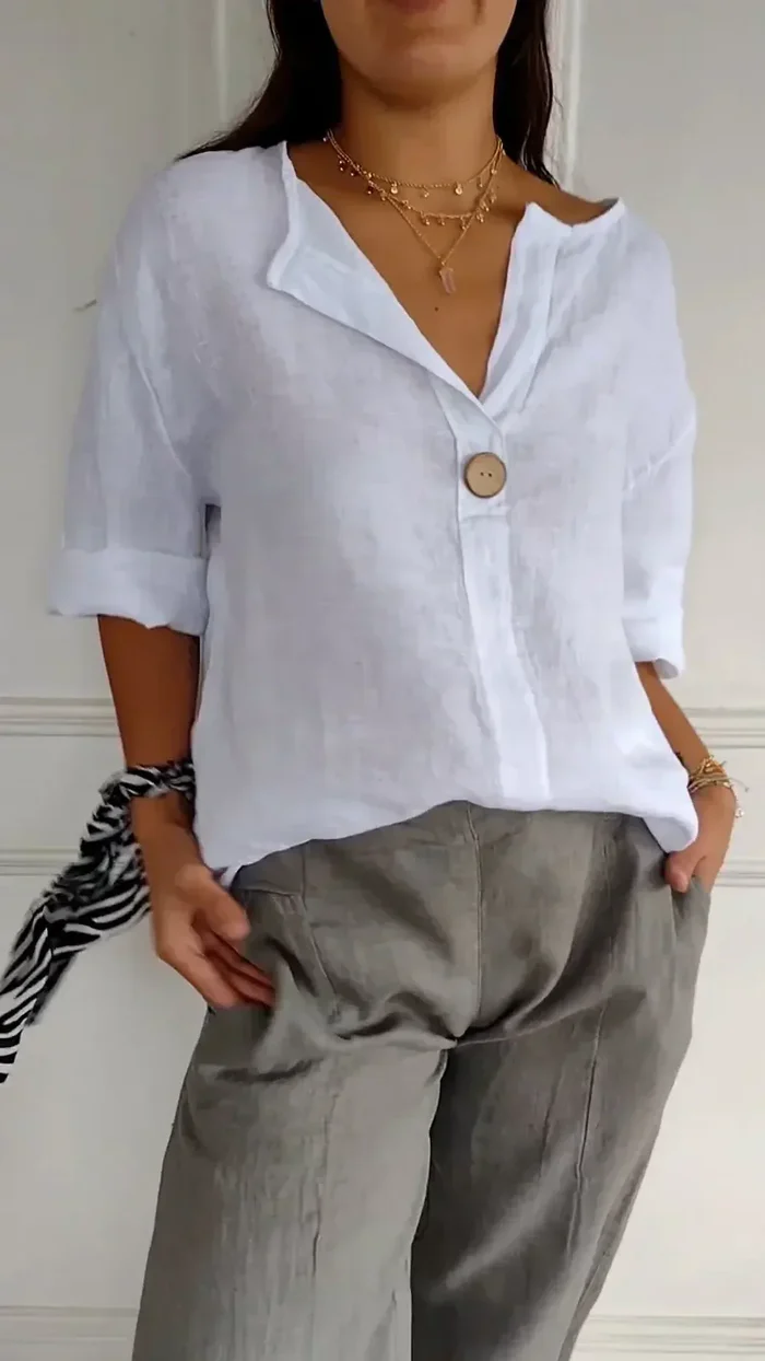 LeRoxy | Dames Linnen Blouse met Knoopsluiting | Zomerse Luchtige Top