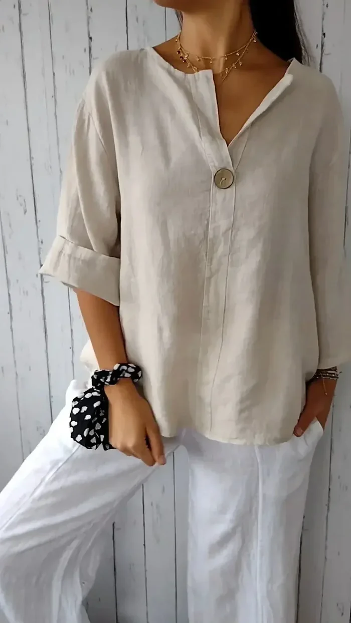 LeRoxy | Dames Linnen Blouse met Knoopsluiting | Zomerse Luchtige Top